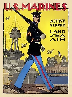 U.S. Marines - Land Sea Air - WWI Marine Recruiting Poster - 20x28 • $17.95