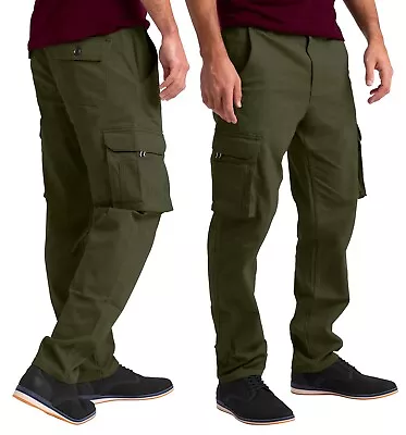 Mens Cargo Combat Flex Work Trouser Relax-Fit Multi Pocket Stretch Workwear Pant • $26.09