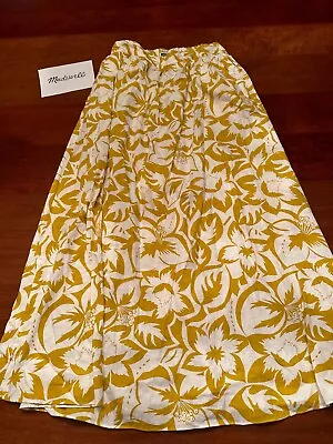 EX MADEWELL From J.CREW Linen Blend FLORAL LEAF PRINT MAXI SKIRT Pockets S M • $44.95