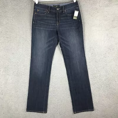 Eddie Bauer Straight Leg Womens Mid Rise Stretch Blue Jeans Size 6/28 NWT 32X33 • $19.49