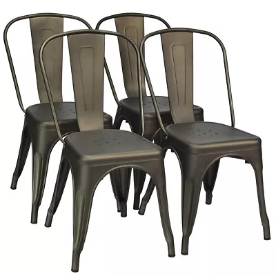 4 Pcs Kitchen Dining Chair Gun Metal Stackable Side Seat Cafe Bar Chairs Gun • £99.95