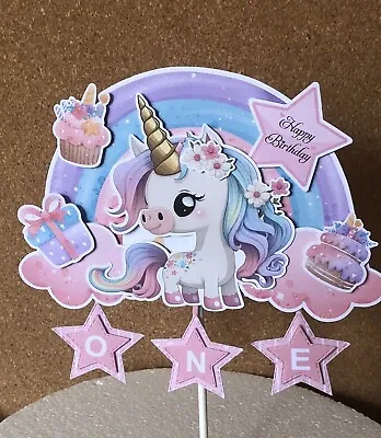 $12.50 • Buy Unicorn Cake Topper. Rainbow With Cute Baby Unicorn Plus Happy Birthday Tag
