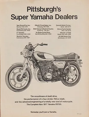 1977 Yamaha XS750 Motorcycle -  Pittsburgh's Super Dealers  - Print Ad Photo Art • $9.79