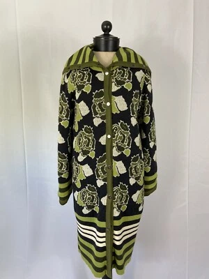 MISSONI Size Medium Green Black Knit Car Coat Made In Italy • $389