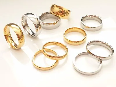 £3.35 • Buy Stainless Steel Plain Or Gold IP Polished Wedding Band Ring 3mm,4mm,5mm,6mm,8mm