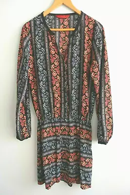 Tigerlily Womens Dress Size 6 Batik Floral Elastic Waist Pockets Long Sleeve • $26