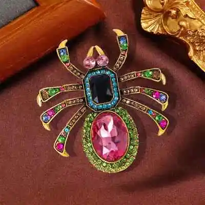 Vintage Exaggerated Spider Brooch Fashion Personality Pink Crystal Insect  Pin • $7.09