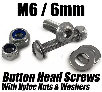 M6 / 6mm Button Head Screws W/ Nyloc Nuts & Washers Socket Bolts Stainless Steel • £3.36