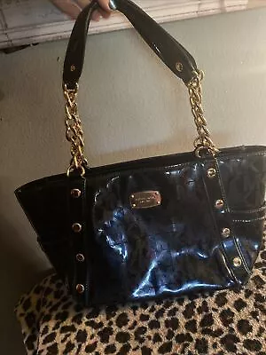 🌞MICHAEL KORS DELANCY STUDDED LOGO BLACK MIRROR METALLIC SHOULDER Bag • $110