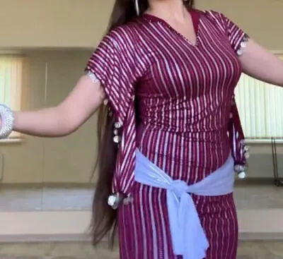 Egyptian Belly Dance Dress Saidi CostumeBaladi Galabeya Striped Abaya Kaftan • £24.76