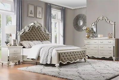 NEW Champagne Gold Queen King 4PC Bedroom Set Modern Glam Furniture Bed/D/M/N • $2379.99