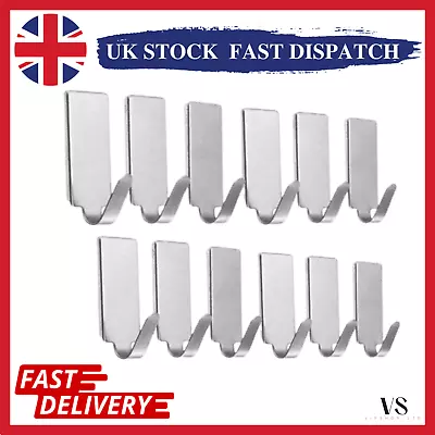 £4.79 • Buy 12 Self Adhesive Strong Sticky Hooks Heavy Duty Wall Seamless Stainless Steel