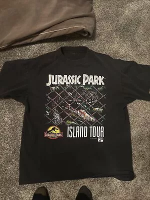 Vintage 1993 Jurassic Park Island Tour Movie Promo T-Shirt XL Ripped Tag 23x28 • $80