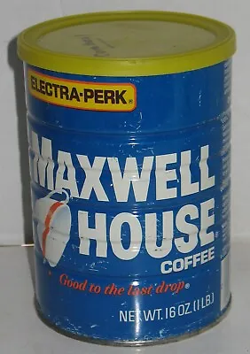 Vtg Empty Maxwell House Coffee 1 Pound Electra-Perk Tin Can W/Lid Prop Display • $5