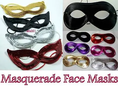 Black Masquerade Domino Sequin Face Eye Mask Costume Hen Party Fancy Dress • £2.25