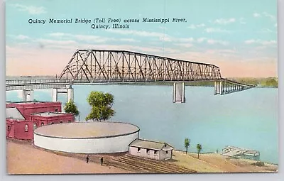 Memorial Bridge Across Mississippi River Quincy Illinois IL Vintage Postcard • $3.69