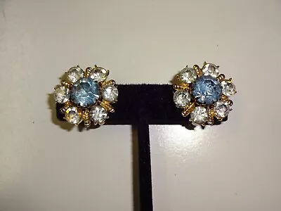 Vtg. Gold Tone Signed Franco's Screw Adjust Clip Prong Set Rhinestone Earrings • $6.95