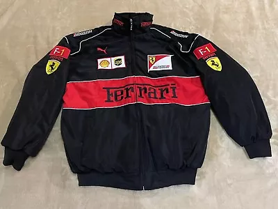 Adult F1 Vintage Racing Jacket Ebroidered Cotton Padded Ferrari Jacket Black • $70