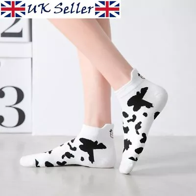 Cartoon Cow Socks Sweet Milk White Black Cute Kawaii • £4