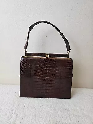 Vintage 1950s-1960s Lizard Purse Chocolate Brown Gold Tone Hardware • $26.99