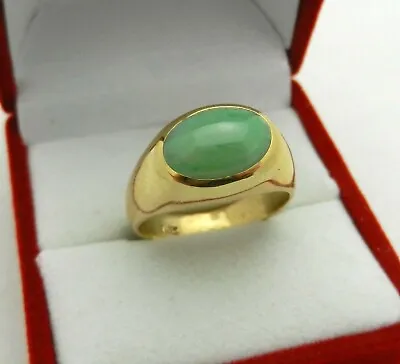 Art Deco Vintage Natural Green Jade Men's Ring 14k Yellow Gold Finish Jade Ring • $234.58