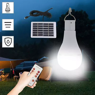 Solar Panel LED Light Bulb Portable Outdoor Camping Tent Lamp Remote Control UK • £7.79