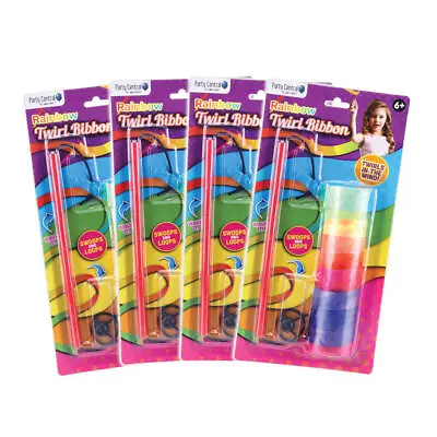 Party Central 4PCE Rainbow Silk Twirling Ribbon Wand Twirl Dance & Loop 1.2m • $23.95
