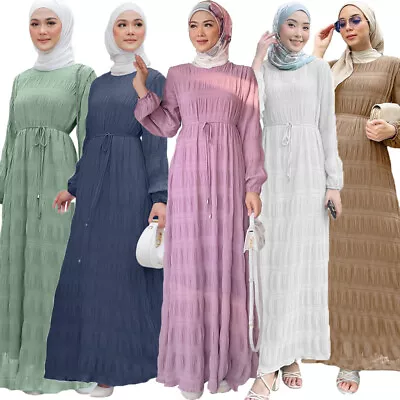 Elegant Abaya Maxi Dress Women Muslim Long Sleeve Kaftan Evening Caftan Gown New • $63.42