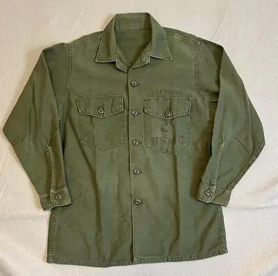 OG-107 OD Sateen Cotton Fatigue Shirt Vietnam War USMC Marine Stencil 1960 70s • $49.99