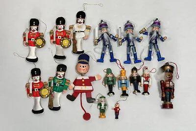 Wooden Fabric Pull String Nutcrackers Christmas Tree Ornaments Soldier Lot Of 16 • $14