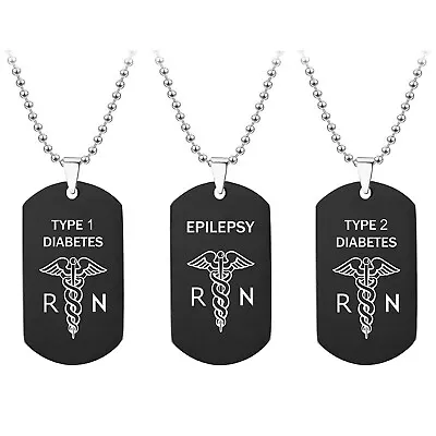 Laser Engraved Medical Alert ID Necklace Dog Tag Pendant Chain For Men Women • $10.99