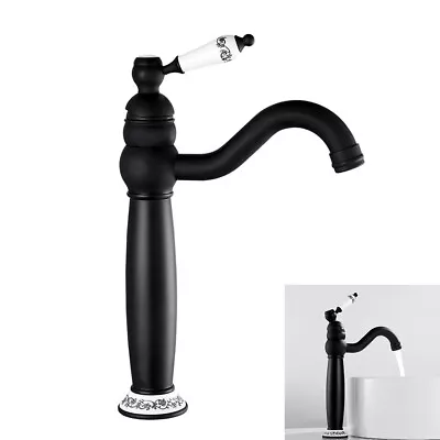 £32.89 • Buy ☛Traditional Bathroom Taps Black Tall Basin Mixer Taps Brass Counter Top Faucet