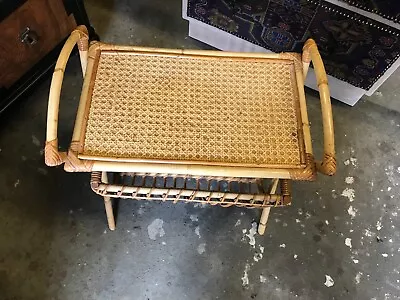 Vintage Bamboo & Cane Magazine Rack / Side Table 1970's • £45