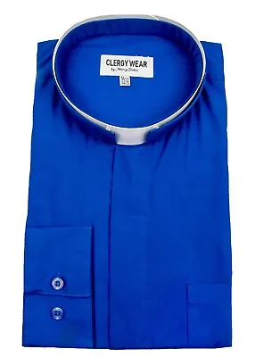 Men's Royal Blue Clergy Shirt Tonsure Collar 01 Long Sleeves Standard Cuffs • $39.99