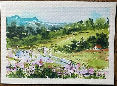 ACEO Original Watercolor Painting Landscape Nature Mountains- 2.5x3.5 In - NEW • $10
