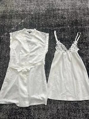 VICTORIA'S SECRET Beautiful Bride Satin White Robe And Gown Lace Set Size S • $25