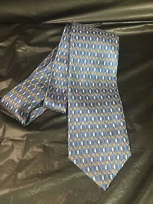 Bugatchi Silk Tie Career Wear Classic Point Fashion Blue & Gold Stripe Business • $10