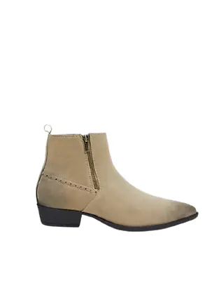 Womens Western Chelsea Cowboy Boots In Stone Faux Suede With Zip Ankle Plus Size • £12.99