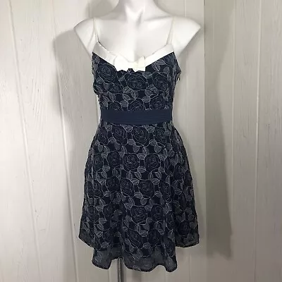 NWT Minuet Spaghetti Strap Dress Navy White Flowers Sheer Lined Large • $17.98