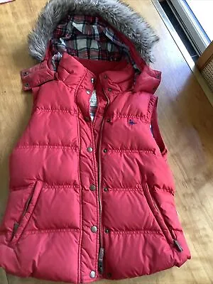 Jack Wills Red Gilet Body Warmer Women’s Size 10 With Removable Fur Lined Hood • £8