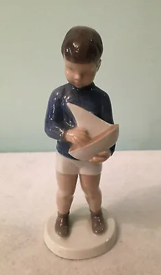 B&G Denmark Copenhagen Porcelain Boy Holding Sailboat Boat Figurine # 2380 • $55.99