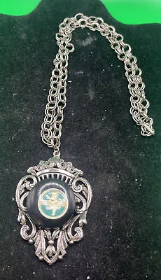 Vintage Silver Tone Lucite Coat Of Arms Lion Pendant Necklace ( As Is ) • $16.99