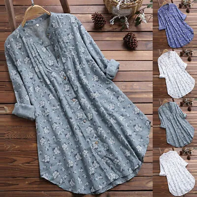 Plus Size Women Floral Long Sleeve T-Shirt Blouse Ladies Casual Loose Tunic Tops • £11.89