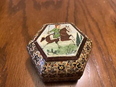 Vintage Persian Khatam Mosaic Jewelry Trinket Box Hexagon Inlay Islamic Horse • $25