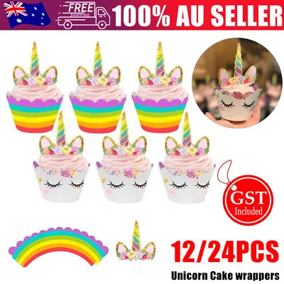 24-48Pcs Unicorn Cupcake Toppers Wrappers Birthday Party Cake Bunting Lolly AU • $5.42