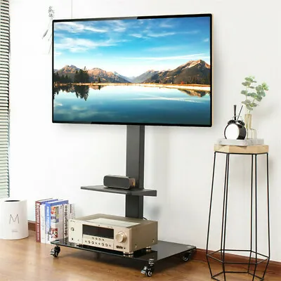 Mobile Tall TV Stand On Wheels Casters Home Display Trolley For Most 32-70 Inch • £56.99