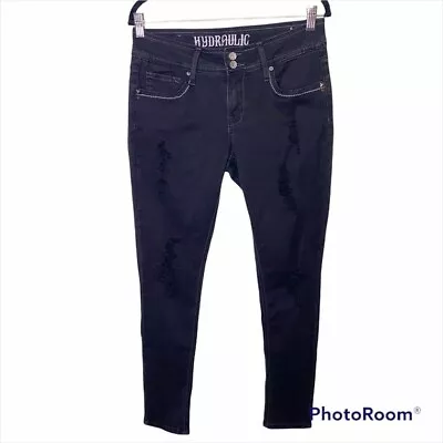 $20 • Buy Hydraulic Lola Skinny Distressed Black Jeans Junior's 11 Women's 12