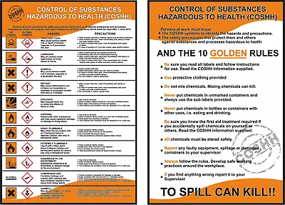 £3.95 • Buy COSHH HEALTH AND & SAFETY 2 X LAMINATED A4 WORKPLACE POSTERS