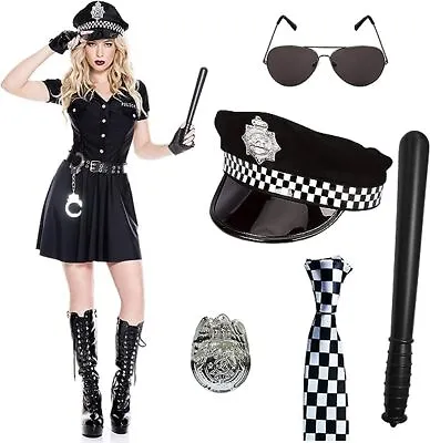 Women Men Police Fancy Dress Accessories Set Dead Cop Zombie Halloween Decor • £16.98