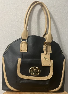$20 • Buy Emma Fox Handbag Satchel Tote Black Tan Leather Large Multi Compartment Zip